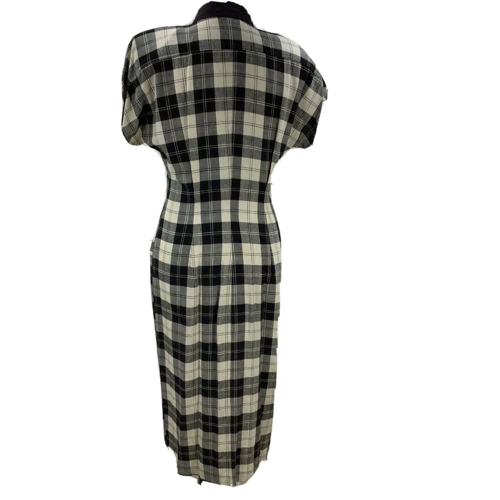 Vintage NICA PICCALINO Dress *size 8 Plaid Button Front Shoulder Pads Midcalf - Picture 6 of 7